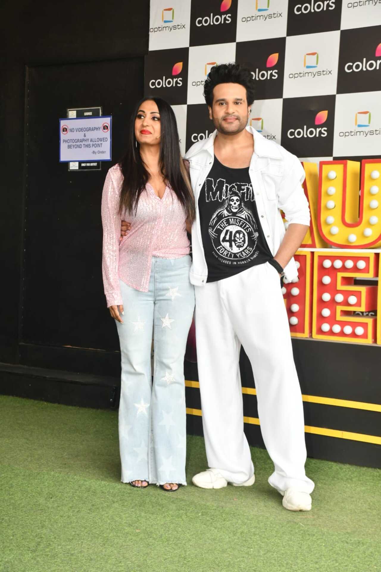 Kashmera Shah and Krushna Abhishek were spotted posing together on the sets of Laughter Chefs. Kashmera Shah and Krushna Abhishek were spotted posing together on the sets of Laughter Chefs.